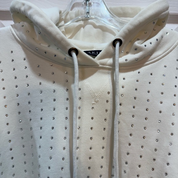 AKIRA Cream cropped Hoodie with Crystal Rhinestone Accents - Picture 13 of 14